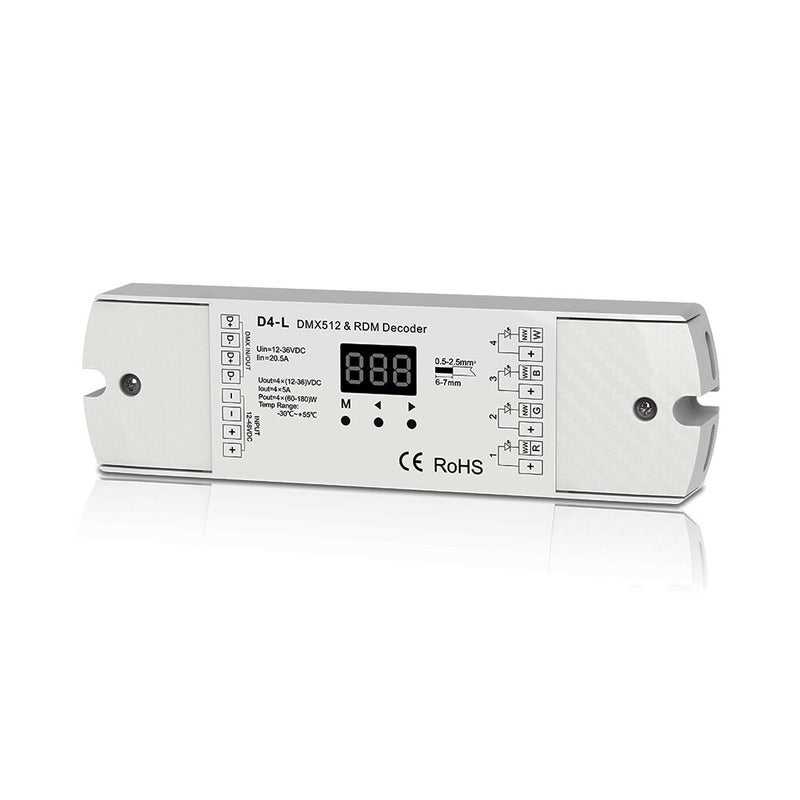 Nutbro 4CH 5A/CH Constant Voltage DMX512 & RDM Decoder RGBW Controller 4 Channel Dimming Controller 12-24V Output PWM - Image 1
